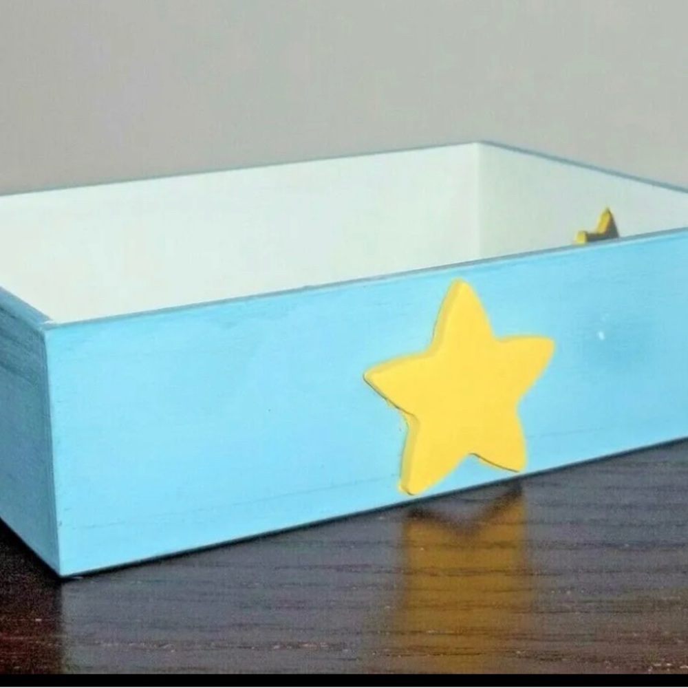 NEW blue twinkle twinkle little star wood tray 6.75” x 4.75” x 1.75”